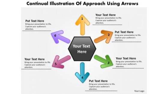 Continual Illustration Of 6 Approach Using Arrows Pie Diagram PowerPoint Templates