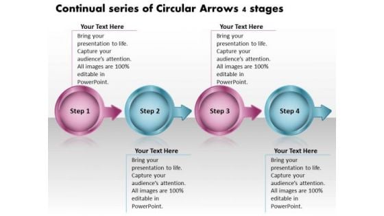 Continual Series Of Circular Arrows 4 Stages Free Flow Chart Slides PowerPoint Templates