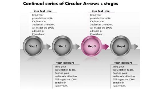 Continual Series Of Circular Arrows 4 Stages Ppt Change Order Process Flow Chart PowerPoint Slides