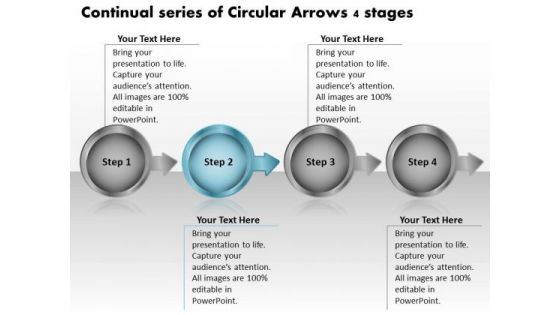 Continual Series Of Circular Arrows 4 Stages Technical Flow Chart PowerPoint Templates
