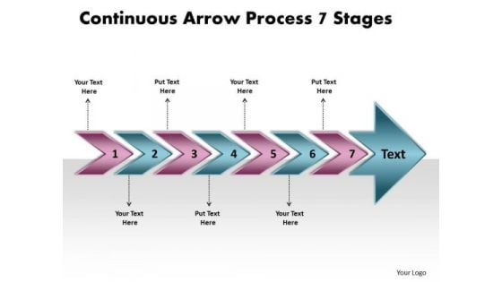 Continuous Arrow Process 7 Stages System Flow Charts PowerPoint Templates