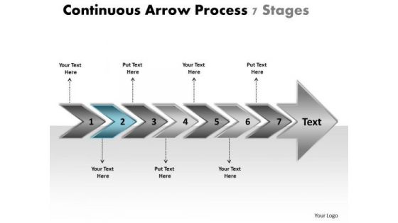 Continuous Arrow Process 7 Stages Working Flow Chart PowerPoint Slides