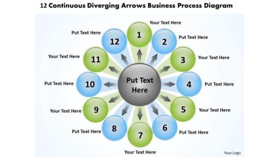 Continuous Diverging Arrows Business Process Diagram Cycle PowerPoint Templates