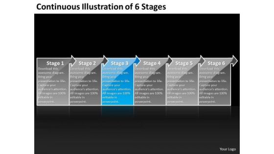 Continuous Illustration Of 6 Stages Business Engineering Process Flow Chart PowerPoint Templates