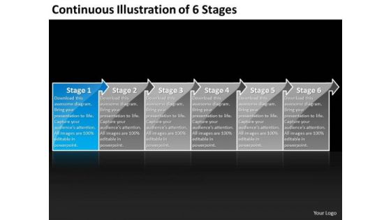 Continuous Illustration Of 6 Stages Flow Chart For Process PowerPoint Slides