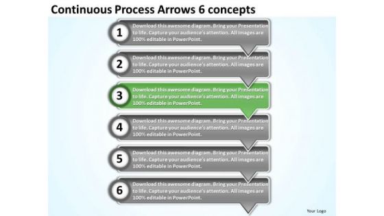Continuous Process Arrows 6 Concepts Flow Chart Creator Online PowerPoint Slides