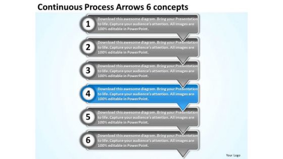 Continuous Process Arrows 6 Concepts PowerPoint Flow Charts Templates