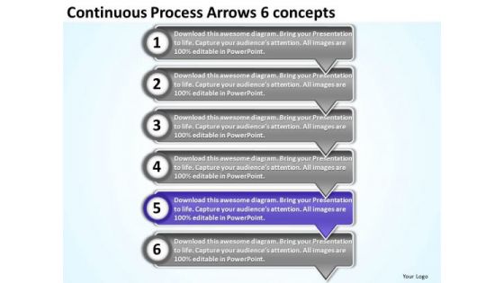 Continuous Process Arrows 6 Concepts Ppt Freeware Flowchart PowerPoint Templates