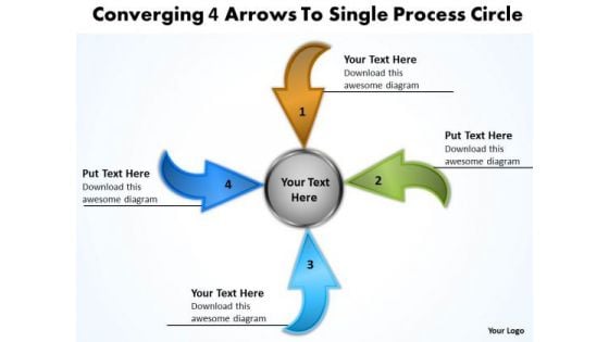 Converging 4 Arrows To Single Process Circle Pie Diagram PowerPoint Templates