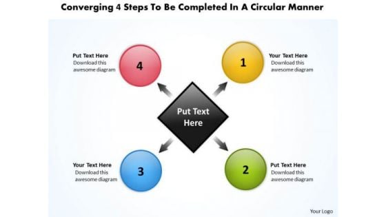 Converging 4 Steps To Be Completed A Circular Manner Pie Diagram PowerPoint Templates