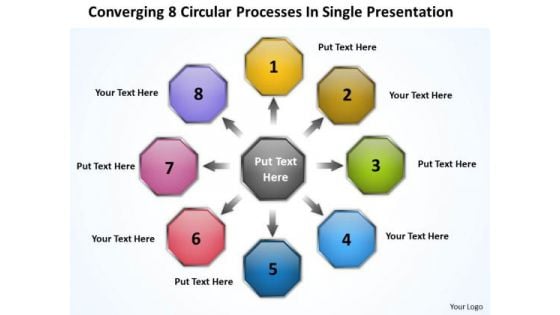 Converging 8 Circular Processes Single Presentation Pie Diagram PowerPoint Templates