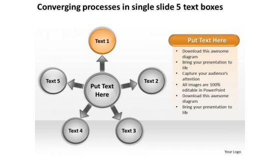 Converging Processes Single Slide 5 Text Boxes Cycle Spoke Chart PowerPoint Slides