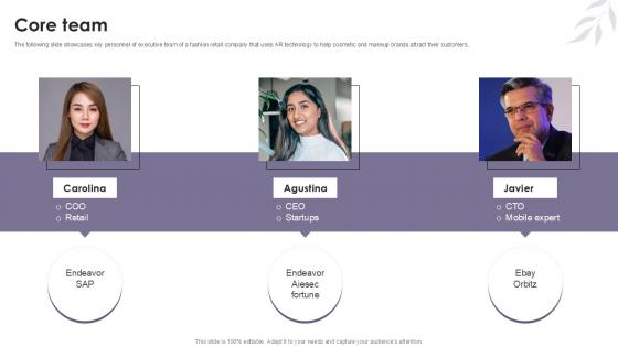Core Team Cosmetic Products Platform Investor Ppt Slides Core Team Cosmetic Products Platform Investor Ppt Slides