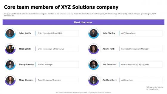 Core Team Members Of XYZ Solutions Company Cloud Game Development Fundraising Pitch Deck Core Team Members Of XYZ Solutions Company Cloud Game Development Fundraising Pitch Deck
