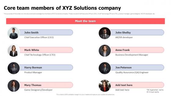 Core Team Members Of XYZ Solutions Company Video Game Financing Pitch Deck Core Team Members Of XYZ Solutions Company Video Game Financing Pitch Deck