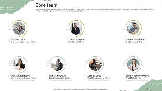 Core Team Personal Styling Service Investor Funding Elevator Pitch Deck Core Team Personal Styling Service Investor Funding Elevator Pitch Deck