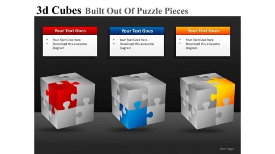 Corners Of 3d Cube Puzzle PowerPoint Templates