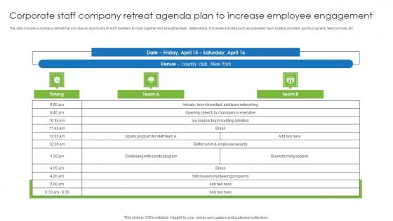 Corporate Staff Company Retreat Agenda Plan To Increase Employee Engagement Infographics Pdf