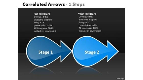 Correlated Arrows 2 Steps Technical Flow Chart PowerPoint Templates