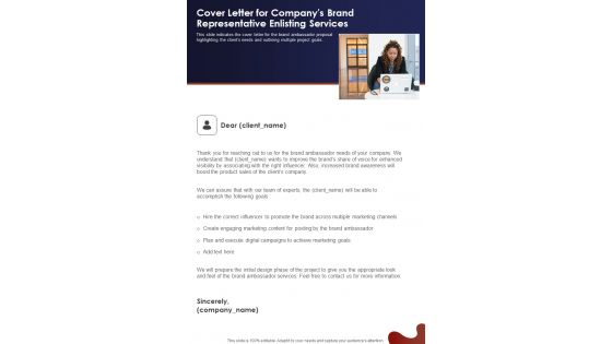 Cover Letter For Companys Brand Representative Enlisting Services One Pager Sample Example Document