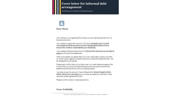 Cover Letter For Informal Debt Arrangement One Pager Sample Example Document