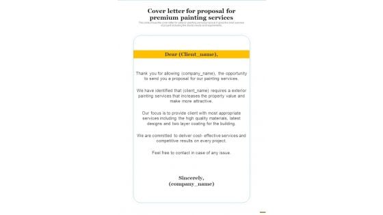 Cover Letter For Proposal For Premium Painting Services One Pager Sample Example Document