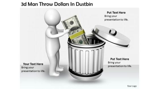 Creative Marketing Concepts 3d Man Throw Dollars Dustbin Characters