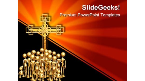 Cross Gathering Religion PowerPoint Template 0610