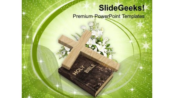 Cross On Holy Bible Christianity PowerPoint Templates Ppt Backgrounds For Slides 1212
