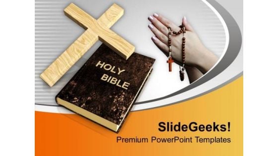 Cross Symbol And Bible With Praying Hands PowerPoint Templates Ppt Backgrounds For Slides 0113