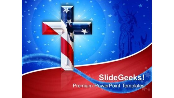 Cross With Usa Flag Americana PowerPoint Templates And PowerPoint Themes 0712