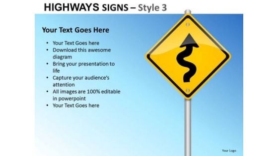 Curve In Road Signs 3 PowerPoint Slides And Ppt Diagram Templates