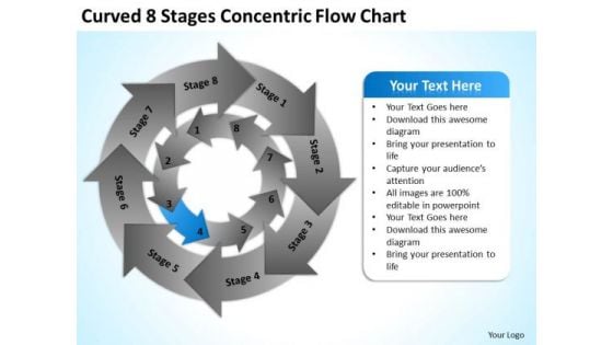 Curved 8 Stages Concentric Flow Chart Business Plan PowerPoint Slides