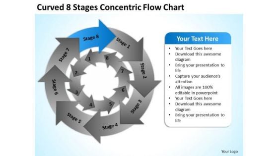 Curved 8 Stages Concentric Flow Chart Ppt Business Plan PowerPoint Template