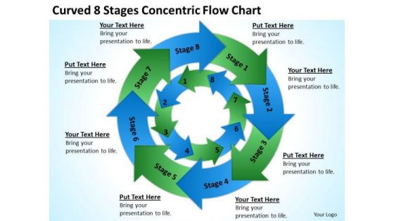 Curved 8 Stages Concentric Flow Chart Ppt Format Business Plan PowerPoint Slides