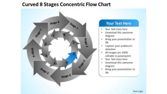 Curved 8 Stages Concentric Flow Chart Strategic Business Plan PowerPoint Templates