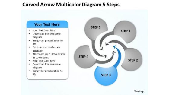 Curved Arrow Multicolor Diagram 5 Steps Business Plan Formats PowerPoint Templates