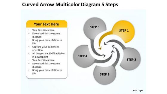Curved Arrow Multicolor Diagram 5 Steps Online Business Plan Free PowerPoint Templates
