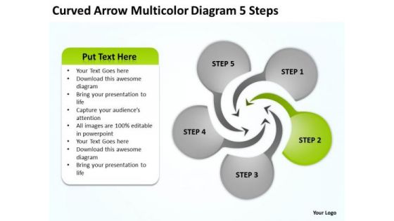 Curved Arrow Multicolor Diagram 5 Steps Sample Of Small Business Plan PowerPoint Slides