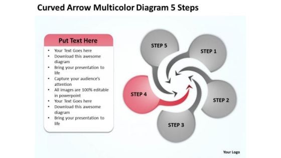 Curved Arrow Multicolor Diagram 5 Steps Writing Business Plan Template PowerPoint Slides