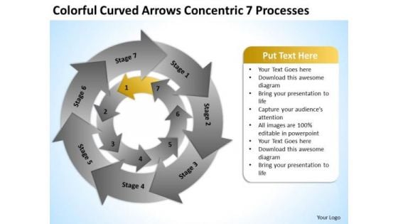 Curved Arrows Concentric 7 Processess Business Plan PowerPoint Slides Curved Arrows Concentric 7 Processess Business Plan PowerPoint Slides