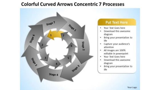 Curved Arrows Concentric 7 Processess  Business Plan PowerPoint Slides