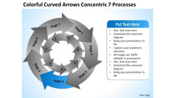 Curved Arrows Concentric 7 Processess Ppt Business Plan Online PowerPoint Templates