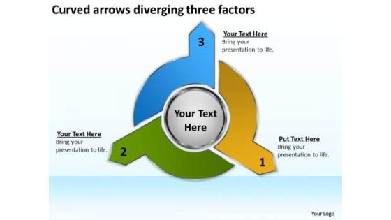 Curved Arrows Diverging Three Factors Diagram Software PowerPoint Templates