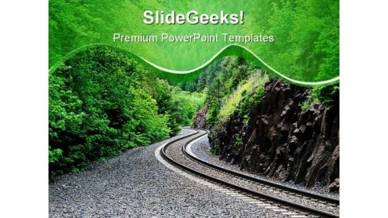 Curving Railroad Tracks Nature PowerPoint Themes And PowerPoint Slides 0611