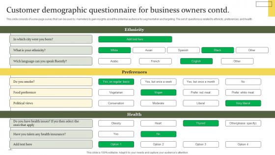 Customer Demographic Questionnaire For Business Owners Topics Pdf