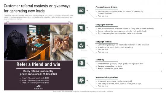 Customer Referral Contests Giveaways Implementing Social Media Tactics For Boosting WOM Portrait Pdf