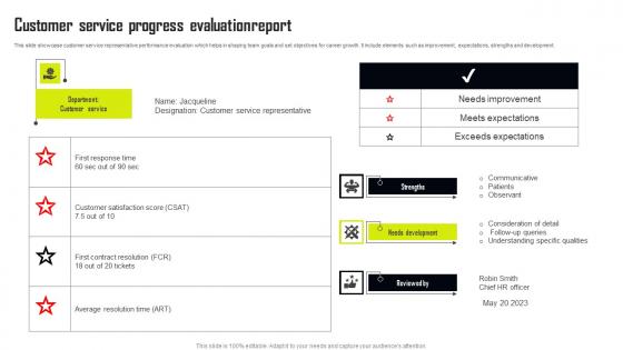 Customer Service Progress Evaluationreport Formats Pdf