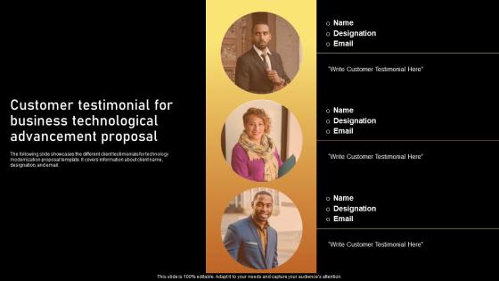 Customer Testimonial For Business Technological Advancement Proposal Designs Pdf Customer Testimonial For Business Technological Advancement Proposal Designs Pdf