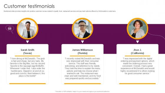Customer Testimonials Food And Beverages Company Profile Ppt Powerpoint CP SS V